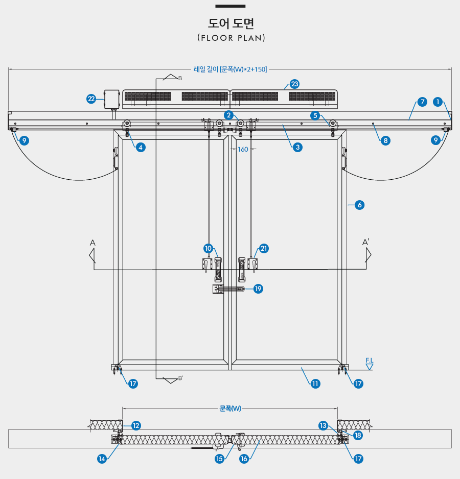 수동양개 슬라이딩 도어 도면